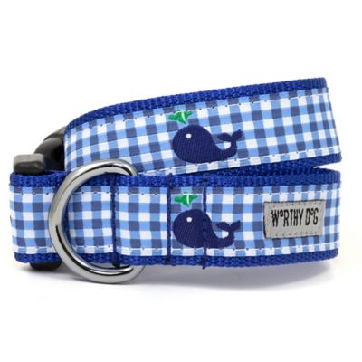 Worthy Dog Adjustable Gingham Whales Dog Collar