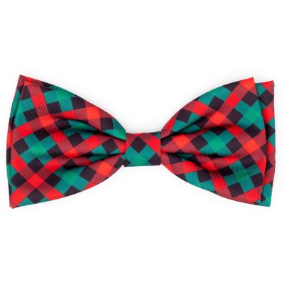 Worthy Dog Holiday Check Bow Tie Adjustable Pet Collar Accessory