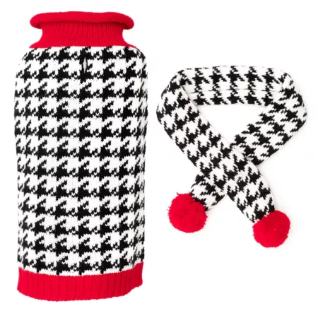 Worthy Dog Houndstooth Dog Sweater and Scarf Set Dog Sweaters