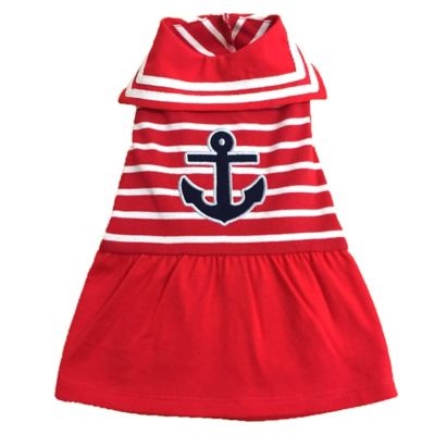 Worthy Dog Knit Stripe Applique Anchor Dog Dress