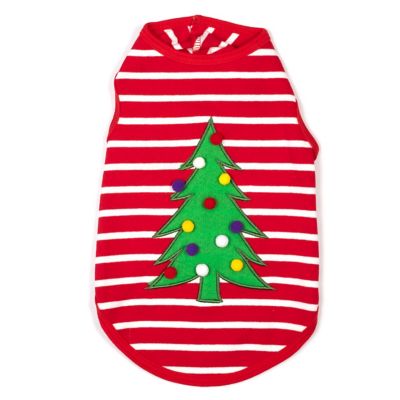 Image showing  Knit Stripe Applique Christmas Tree Dog T-Shirt
