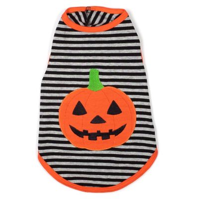 Worthy Dog Knit Stripe Applique Jack-O-Lantern Dog T-Shirt