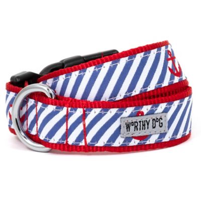 Worthy Dog Adjustable Navy Stripe Anchors Dog Collar