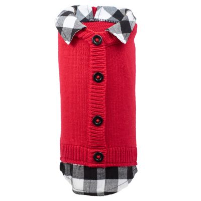 Worthy Dog Plaid Layered-Look Two-Fer Pet Pullover Cardigan Dog Sweater