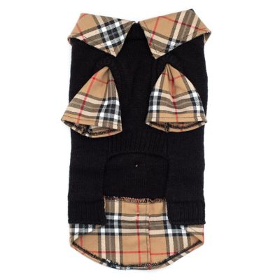 Worthy Dog Plaid Layered-Look Two-Fer Pet Pullover Cardigan Dog Sweater