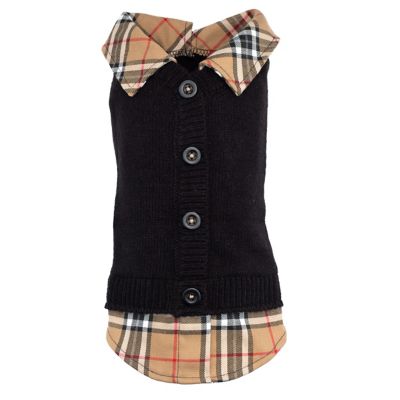 Image showing  Plaid Layered-Look Two-Fer Pet Pullover Cardigan Dog Sweater