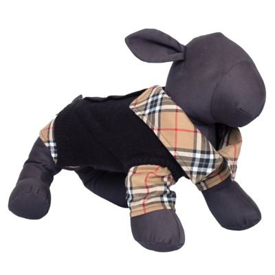 Worthy Dog Plaid Layered-Look Two-Fer Pet Pullover Cardigan Dog Sweater