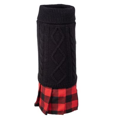 Worthy Dog Plaid Layered-Look Two-Fer Pet Pullover Turtleneck Dog Sweater Dress