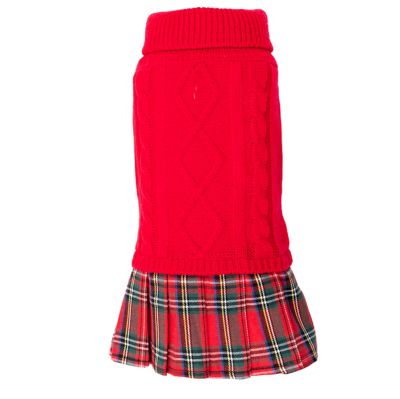 Image showing  Plaid Layered-Look Two-Fer Pet Pullover Turtleneck Dog Sweater Dress