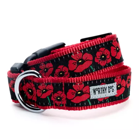 Worthy Dog Adjustable Poppy Dog Collar Dog Basic Collars