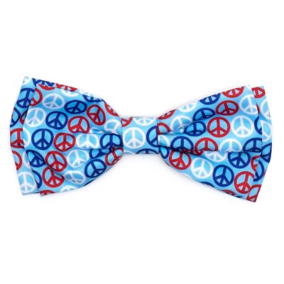 Worthy Dog Red, White and Blue Peace Adjustable Pet Bow Tie Pet Collar Accessory