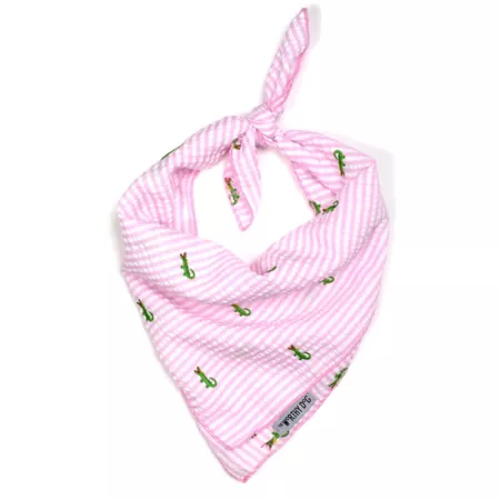 Worthy Dog Seersucker Stripe Embroidered Alligators Classic Square Tie-Up Pet Bandana Dog Bandanas Ties & Accessories