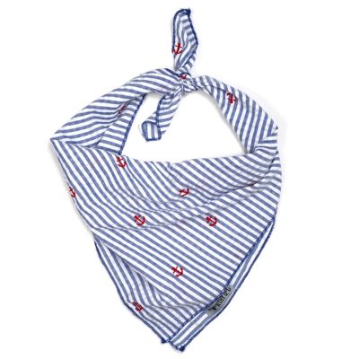 Image showing 0 th Worthy Dog Seersucker Stripe Embroidered Anchors Classic Square Tie-On Pet Bandana