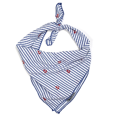 Worthy Dog Seersucker Stripe Embroidered Anchors Classic Square Tie-On Pet Bandana