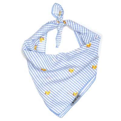 Worthy Dog Seersucker Stripe Embroidered Rubber Duck Classic Square Tie-On Pet Bandana
