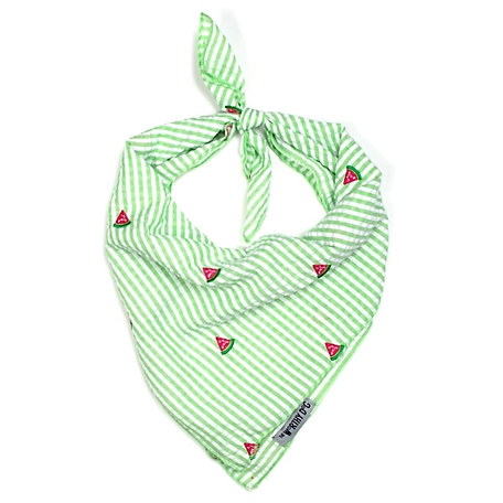 Worthy Dog Seersucker Stripe Embroidered Watermelon Classic Square Tie-On Pet Bandana