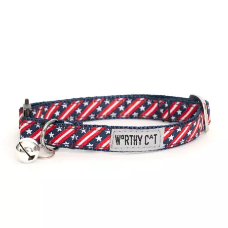 Worthy Dog Stars and Stripes Adjustable Bias Detachable Cat Collar Cat Collars & Harnesses