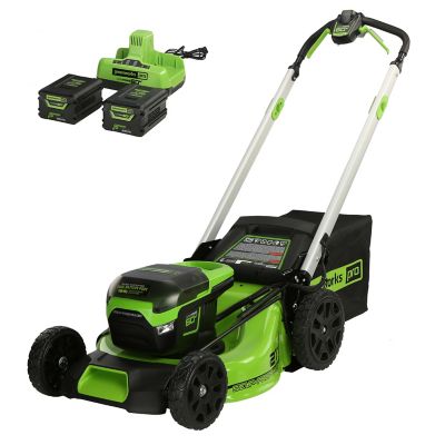 Greenworks 21 in. 60V Brushless Cordless Battery Walk-Behind Self-Propelled Push Lawn Mower, (2) 4.0Ah Battery & Charger