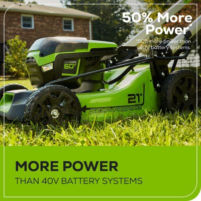 Image showing 5 th Greenworks 21 in. 60V Brushless Cordless Battery Walk-Behind Self-Propelled Push Lawn Mower, (2) 4.0Ah Battery & Charger