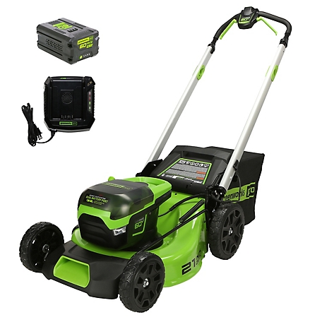 Greenworks 60V 21-in Cordless Battery Brushless Walk Behind Push Lawn Mower, 5.0 Ah Battery & Charger, 2531602