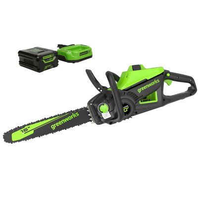 Greenworks 16 in. 60V Cordless Lithium Brushless Chainsaw, 42cc 2kW Gas Chainsaw Equivalent, 2.5 Ah Battery & Charger, 2019202