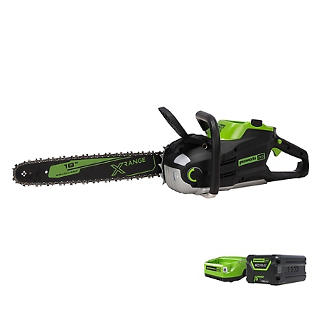 Greenworks 60V 18-in. Brushless Cordless Battery Chainsaw, 50cc 2.5 kW Gas Chainsaw Equivalent, 5.0Ah Battery & Charger, 2023602