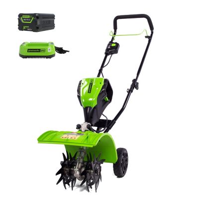 Greenworks 60V 8 in. Cordless Brushless Battery Cultivator, Forward Rotating Cultivator Tiller, 4.0 Ah Battery & Charger 2800602