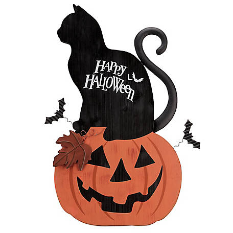SPOOKY Black Halloween Cat on Jack O Lantern  Hand Cut Wood Toy Puzzle NEW USA 