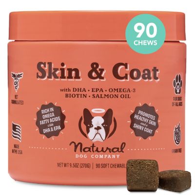 Natural Dog Company Skin and Coat Supplement for Dogs, Salmon Flavor, 90 Chews