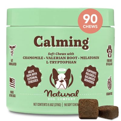 Natural Dog Company Calming Supplements for Dogs, Peanut Butter & Bacon, 90 Chews