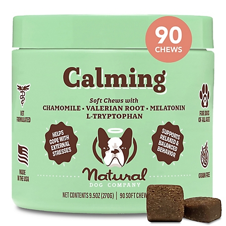 Natural Dog Company Calming Supplements for Dogs, Peanut Butter and Bacon, 90 Chews