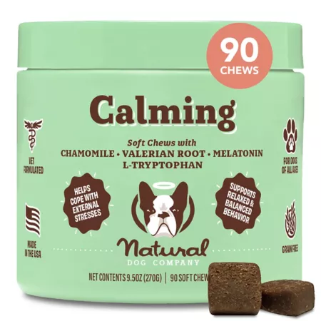 Natural Dog Company Calming Chewable Supplements for Dogs Peanut Butter and Bacon Flavor 90 ct Dog Anxiety Supplements