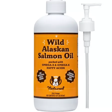 Natural Dog Company Wild Alaskan Salmon Oil Liquid Supplement for Dogs 16 fl ounces. Dog Skin & Coat Supplements