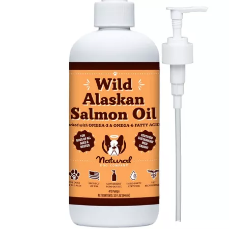 Natural Dog Company Wild Alaskan Salmon Oil Liquid Supplement for Dogs 32 fl ounces. Dog Skin & Coat Supplements