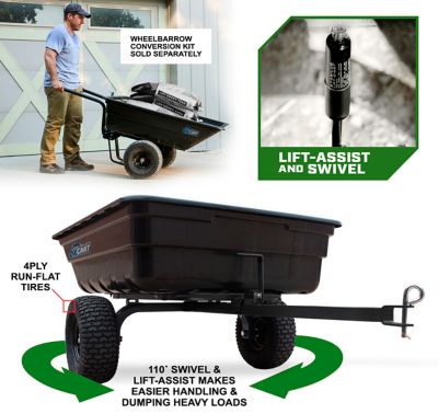Image showing  Tow-Behind Green Thumb 12 cu. ft. Lift-Assist and Swivel Dump Cart with 4-Ply Run-Flat Tires
