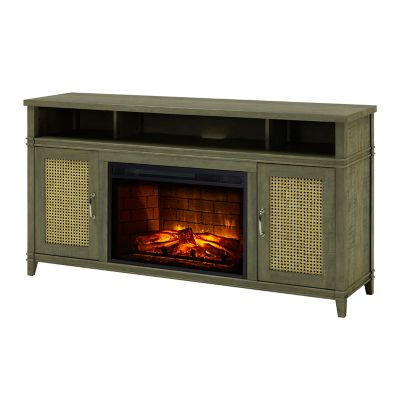 Pleasant Hearth 60 in. Tahoe Infrared Media Electric Fireplace, Grey Finish, Wicker Doors