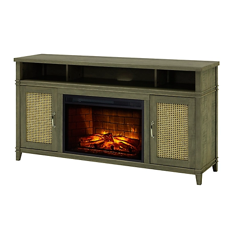 Pleasant Hearth 60 in. Tahoe Infrared Media Electric Fireplace, Grey Finish, Wicker Doors