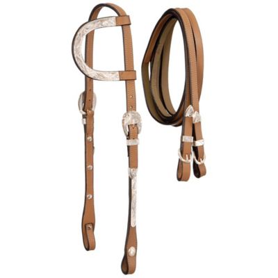 Tough-1 Single Ear Headstall with Silver Accents and Matching Reins, 18-32