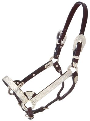 Tough1 Bright Cut Edge Silver Leather Show Halter