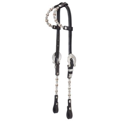 Tough1 Rawhide/Ferruled Silver Double Ear Show Headstall