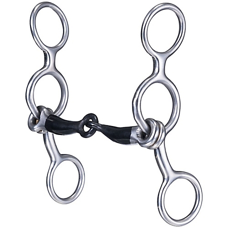 Tough-1 2-1/2 in. Shank Miniature Stainless Steel Jr Cow Snaffle Bit with Sweet Iron Mouth, 4 in. Mouth
