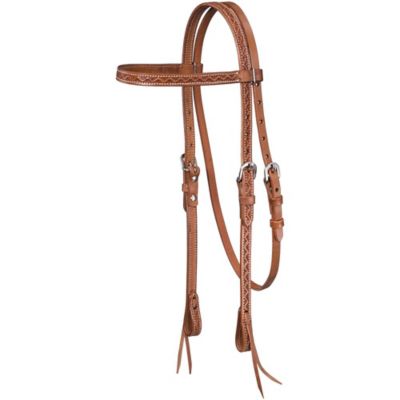 Tough-1 Zig Zag Tooled Premium Cowhide Browband Headstall