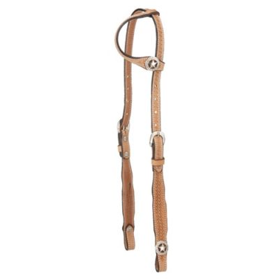 Tough-1 Single Ear Basket Stamped Headstall with Square Cheeks