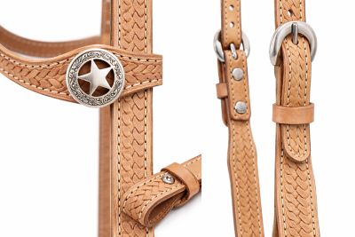 Image showing  Single Ear Basket Stamped Headstall with Square Cheeks