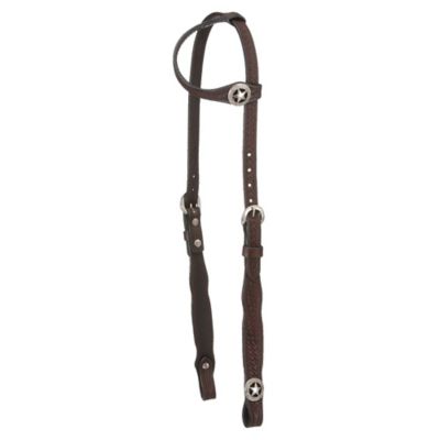 Tough1 Single Ear Basket Stamped Headstall with Square Cheeks