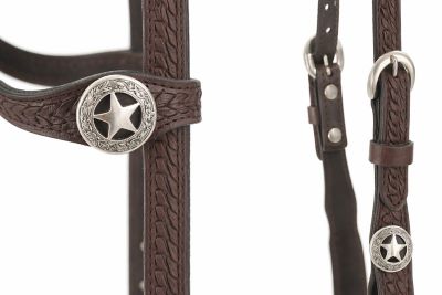 Image showing  Single Ear Basket Stamped Headstall with Square Cheeks