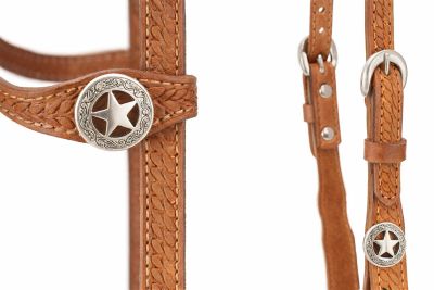 Image showing 1 th Tough1 Single Ear Basket Stamped Headstall with Square Cheeks