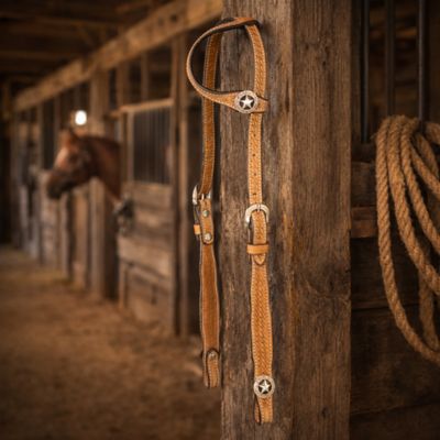 Image showing 2 th Tough1 Single Ear Basket Stamped Headstall with Square Cheeks