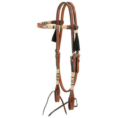 Tough1 Browband Headstall with Braided Rawhide & Horsehair Tassels