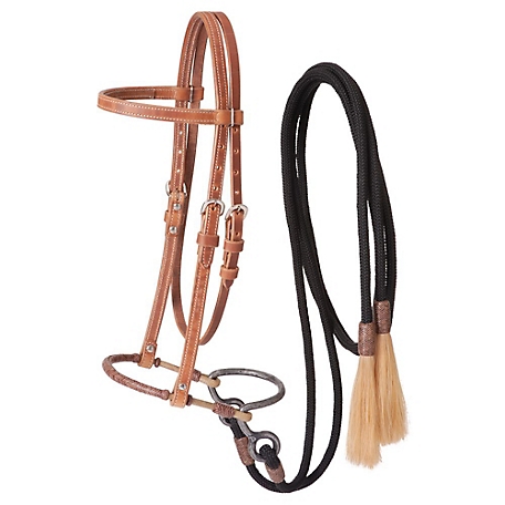 Tough-1 Harness Leather Headstall with Training Bosal and Cord Split Reins